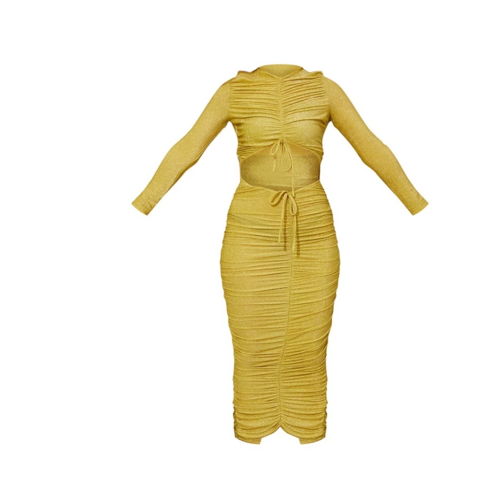 Pretty Little Thing gold glitter cutout midaxi dress